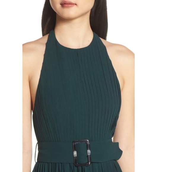 NEW Fame & Partners FOREST GREEN The Felice HALTER Pleated BELT Evening GOWN 10 - Picture 12 of 16